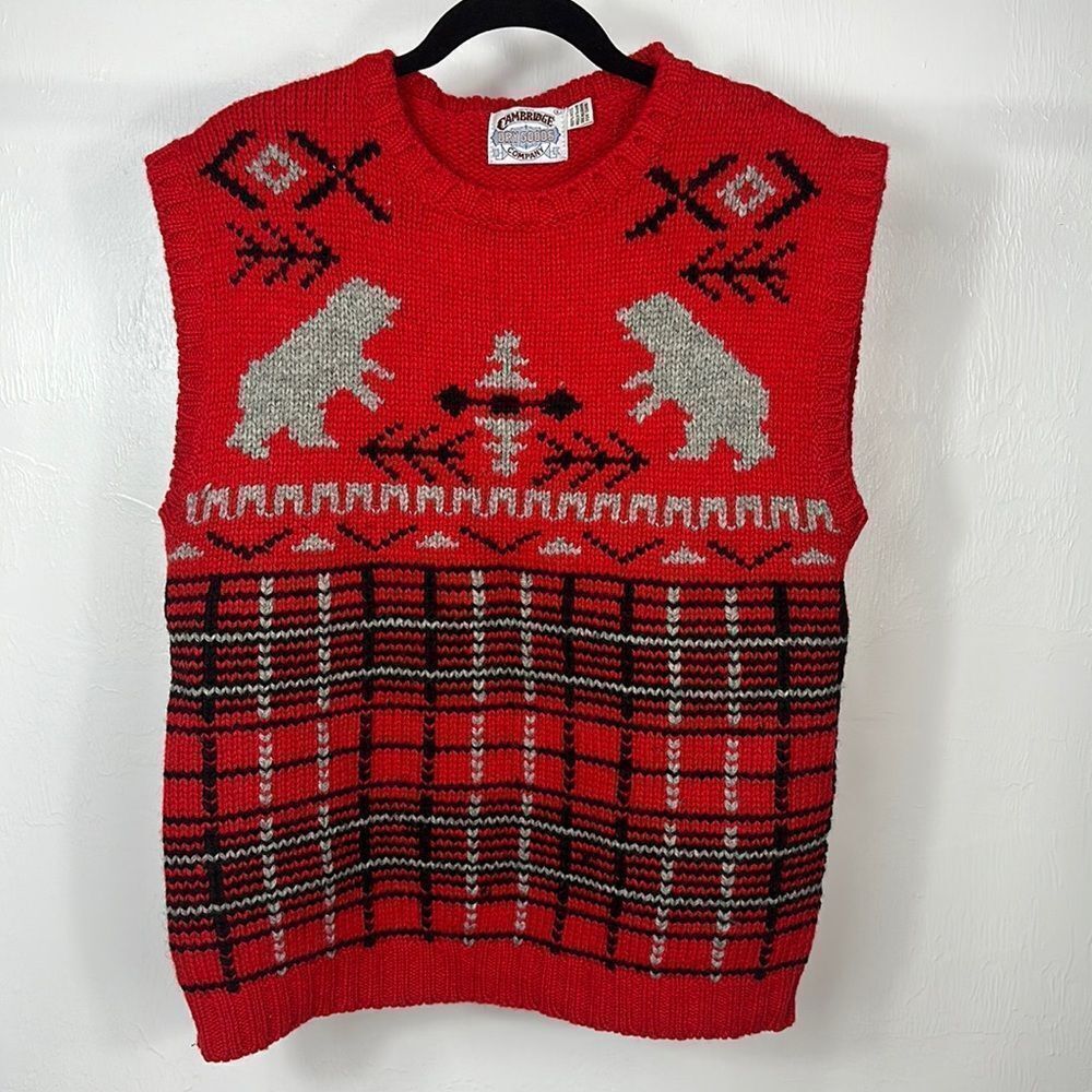 Cambridge Dry Goods Company Vintage Wool Novelty Print Sweater Vest Size L